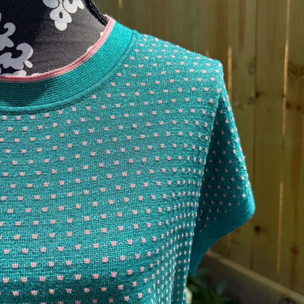 Numph Darlene Pullover Teal & Pink Polka Dot Women's Short Sleeve Top Sweater S - Picture 4 of 9